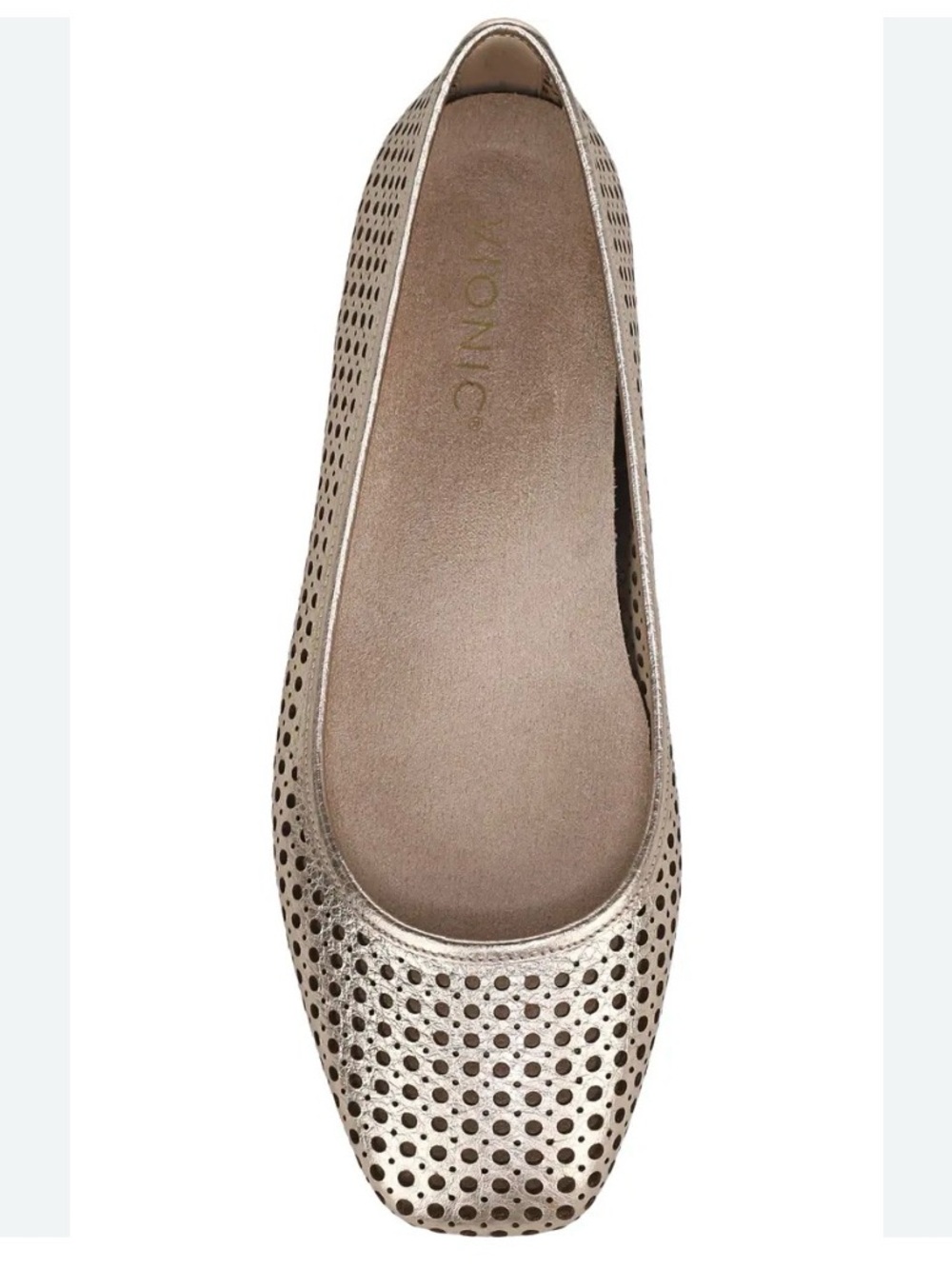 Vionic Gold Metallic Orinda Perforated Ballet Shoe size 7.5